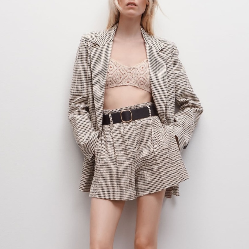 ZARA Plaid Double Breasted Blazer